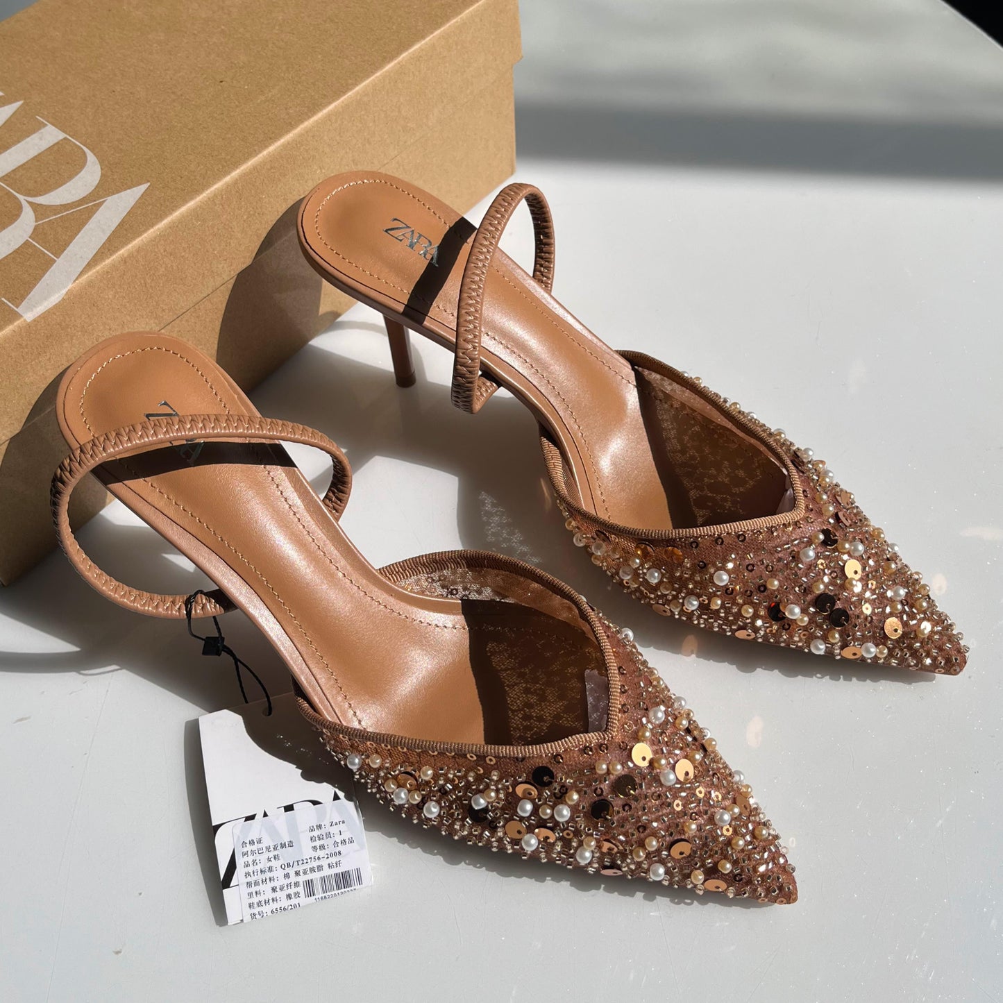 Z-A-R-A Rhinestone Slingback Heels – Glam Spark Women Footwear (Gold)