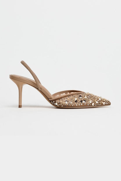 Z-A-R-A Rhinestone Slingback Heels – Glam Spark Women Footwear (Gold)