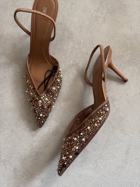 Z-A-R-A Rhinestone Slingback Heels – Glam Spark Women Footwear (Gold)