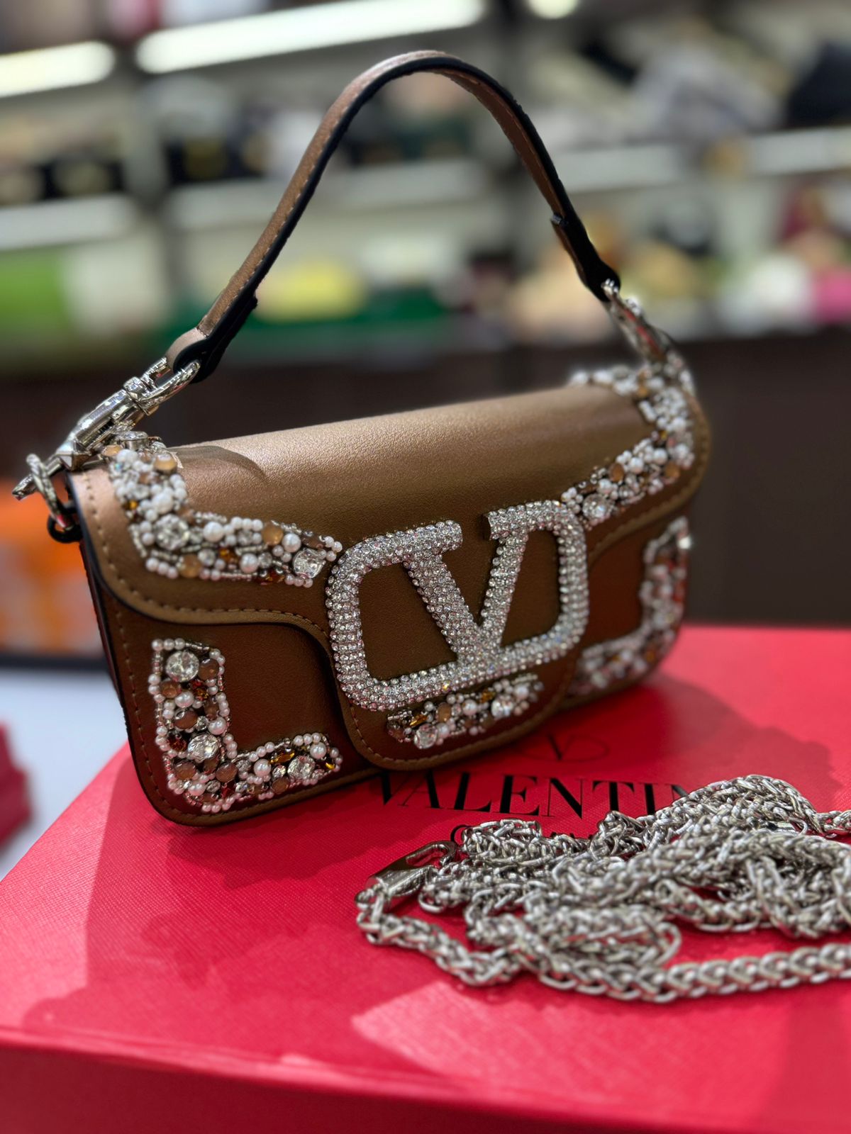V-A-L-E-N-T-I-N-O G-A-R-A-V-A-N-I Locò Crystal Shoulder Women Bag – Couture Glam Edition (Brown)