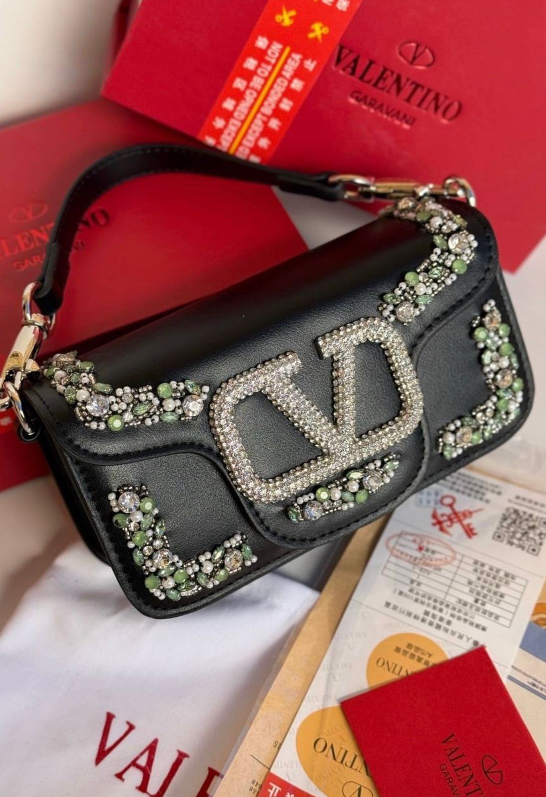 V-A-L-E-N-T-I-N-O G-A-R-A-V-A-N-I Locò Crystal Shoulder Women Bag – Couture Glam Edition (Black)