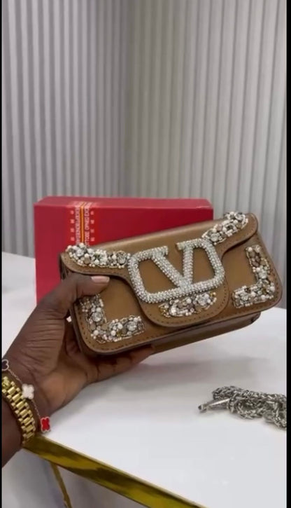 V-A-L-E-N-T-I-N-O G-A-R-A-V-A-N-I Locò Crystal Shoulder Women Bag – Couture Glam Edition (Brown)