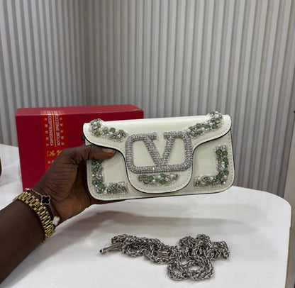 V-A-L-E-N-T-I-N-O G-A-R-A-V-A-N-I Locò Crystal Shoulder Women Bag – Couture Glam Edition (White)