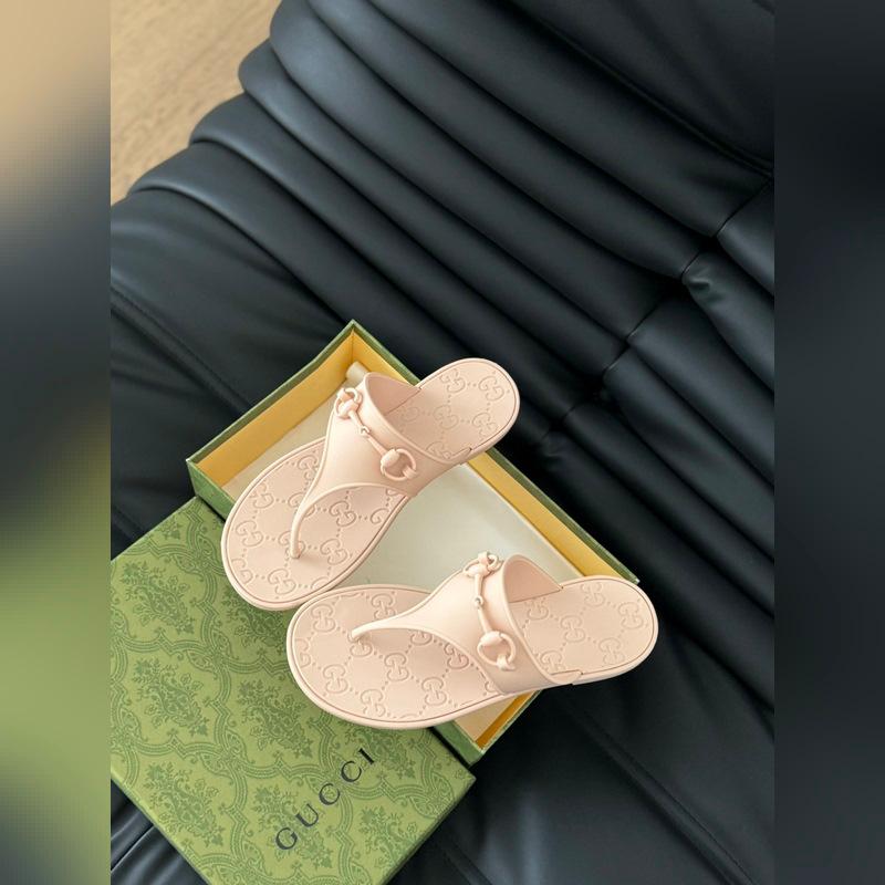 G-U-C-C-I Minorca Thong Flats – Premium Jelly Sole Women Footwear (Beige/Cream)