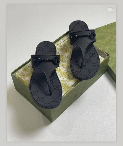 G-U-C-C-I Minorca Thong Flats – Premium Jelly Sole Women Footwear (Black)