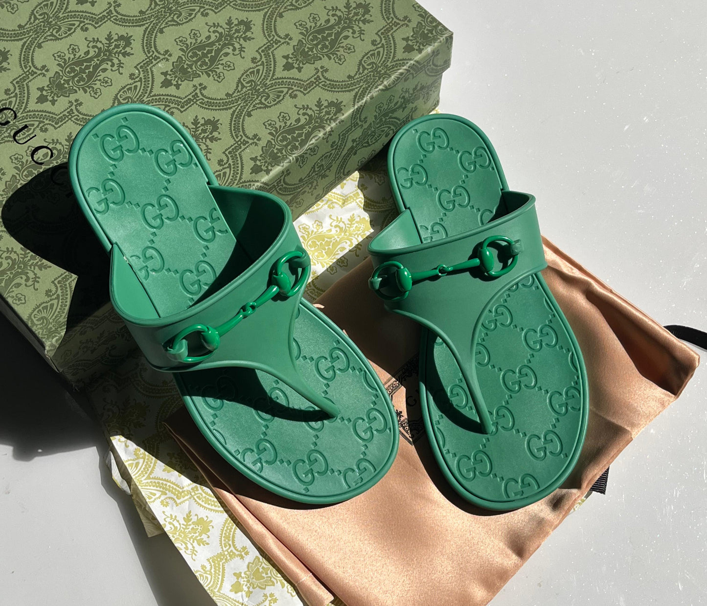 G-U-C-C-I Minorca Thong Flats – Premium Jelly Sole Women Footwear (Green)