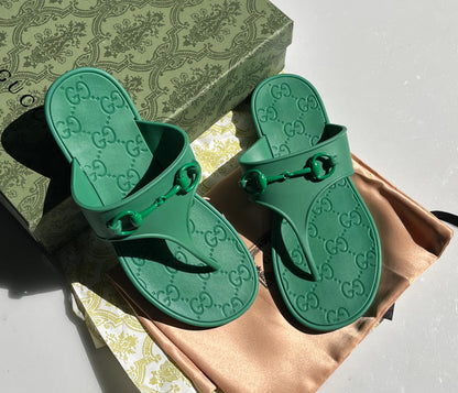 G-U-C-C-I Minorca Thong Flats – Premium Jelly Sole Women Footwear (Green)