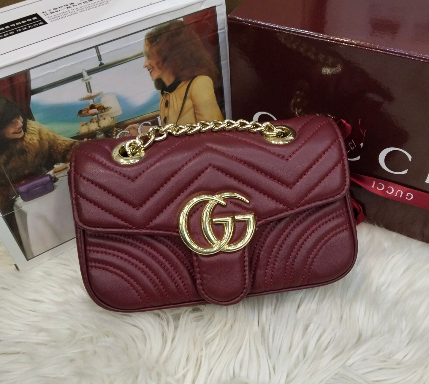 G-U-C-C-I Marmont 2.0 Quilted – Essential Luxe Women Bag (Maroon)