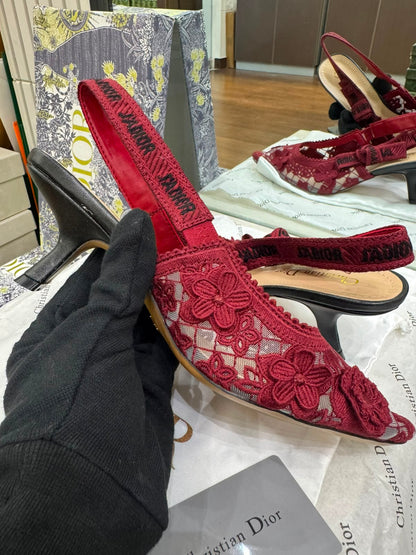 J'A-D-I-O-R Slingback Pumps – Iconic Elegance Women Footwear (Red)
