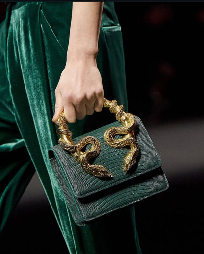 R-O-B-E-R-T-O C-A-V-A-L-L-I Borsa Bordeaux Con Serpenti – Luxury Statement Women Bag (Green)