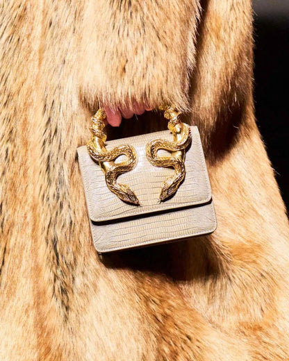 R-O-B-E-R-T-O C-A-V-A-L-L-I Borsa Bordeaux Con Serpenti – Luxury Statement Women Bag (Beige)
