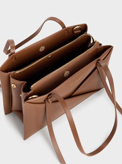 C-H-A-R-L-E-S & K-E-I-T-H Midori Geometric Tote – Modern Luxe Women Bag (Brown)