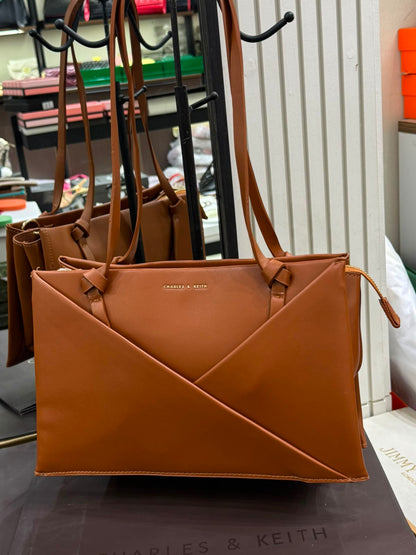 C-H-A-R-L-E-S & K-E-I-T-H Midori Geometric Tote – Modern Luxe Women Bag (Brown)