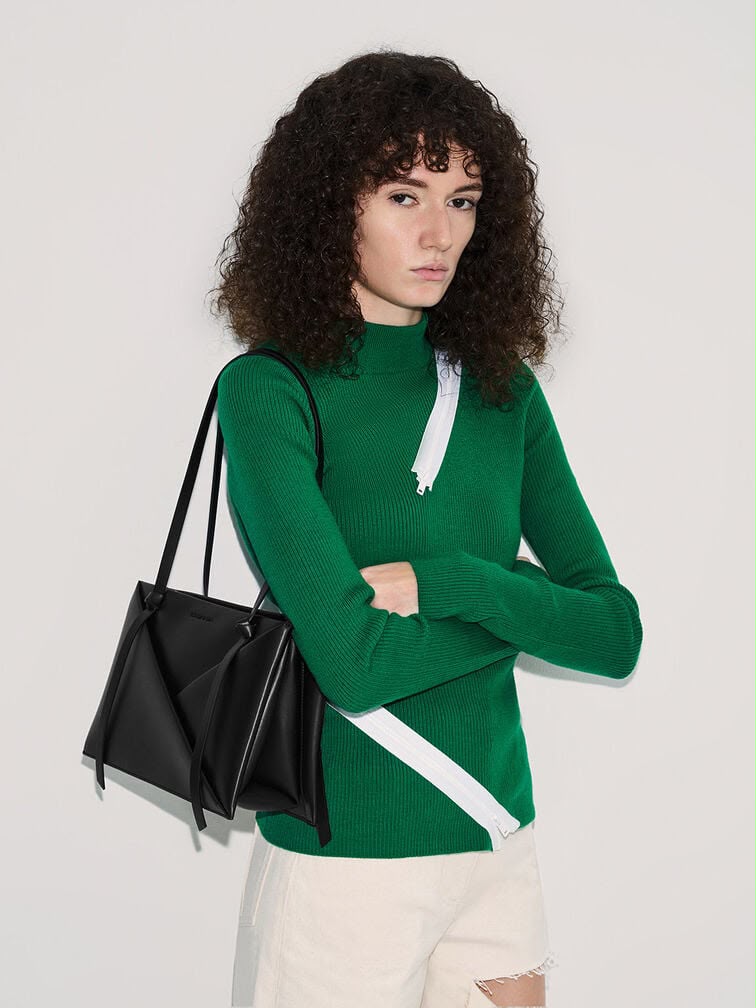 C-H-A-R-L-E-S & K-E-I-T-H Midori Geometric Tote – Modern Luxe Women Bag (Black)