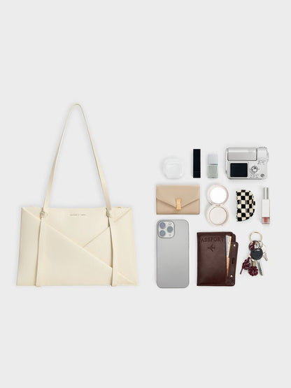 C-H-A-R-L-E-S & K-E-I-T-H Midori Geometric Tote – Modern Luxe Women Bag (White)