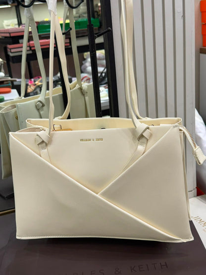 C-H-A-R-L-E-S & K-E-I-T-H Midori Geometric Tote – Modern Luxe Women Bag (White)