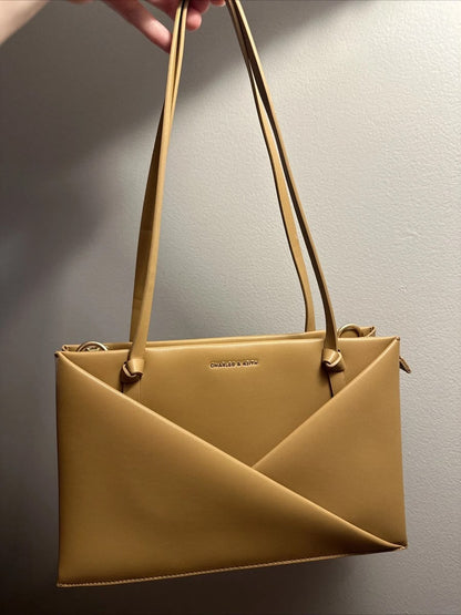 C-H-A-R-L-E-S & K-E-I-T-H Midori Geometric Tote – Modern Luxe Women Bag (Beige)