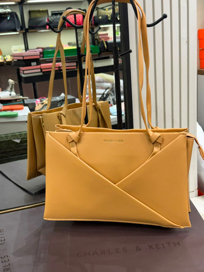 C-H-A-R-L-E-S & K-E-I-T-H Midori Geometric Tote – Modern Luxe Women Bag (Beige)