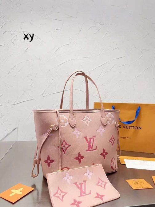 L-O-U-I-S V-U-I-T-T-O-N Neverfull MM Women Bag – Classic Edition 2pc (Pink)