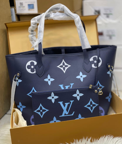 L-O-U-I-S V-U-I-T-T-O-N Neverfull MM Women Bag – Classic Edition 2pc (Blue)