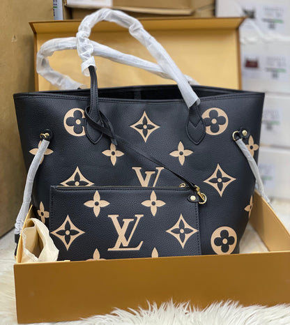 L-O-U-I-S V-U-I-T-T-O-N Neverfull MM Women Bag – Classic Edition 2pc (Black-2)