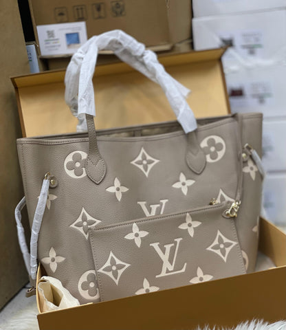 L-O-U-I-S V-U-I-T-T-O-N Neverfull MM Women Bag – Classic Edition 2pc (Beige)