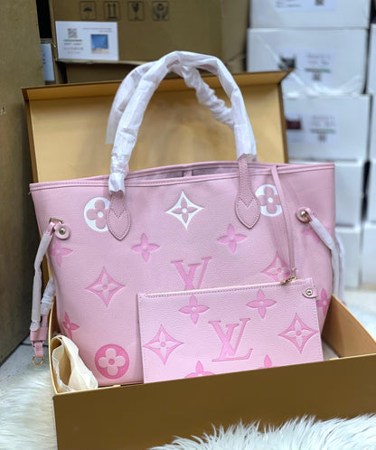 L-O-U-I-S V-U-I-T-T-O-N Neverfull MM Women Bag – Classic Edition 2pc (Pink)