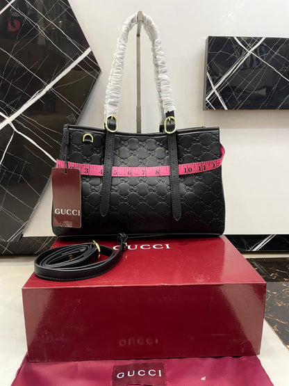 G-U-C-C-I Emblem Embossed Medium Tote – Statement Luxe Women Bag (Black)