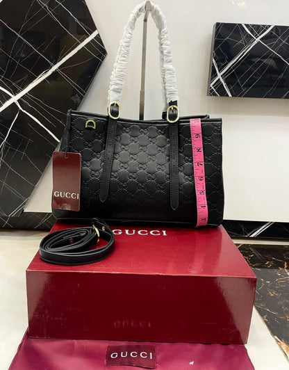 G-U-C-C-I Emblem Embossed Medium Tote – Statement Luxe Women Bag (Black)