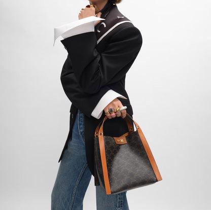C-E-L-I-N-E Small Cube Bag in Triomphe Canvas – Everyday Luxe Women Bag (Brown)