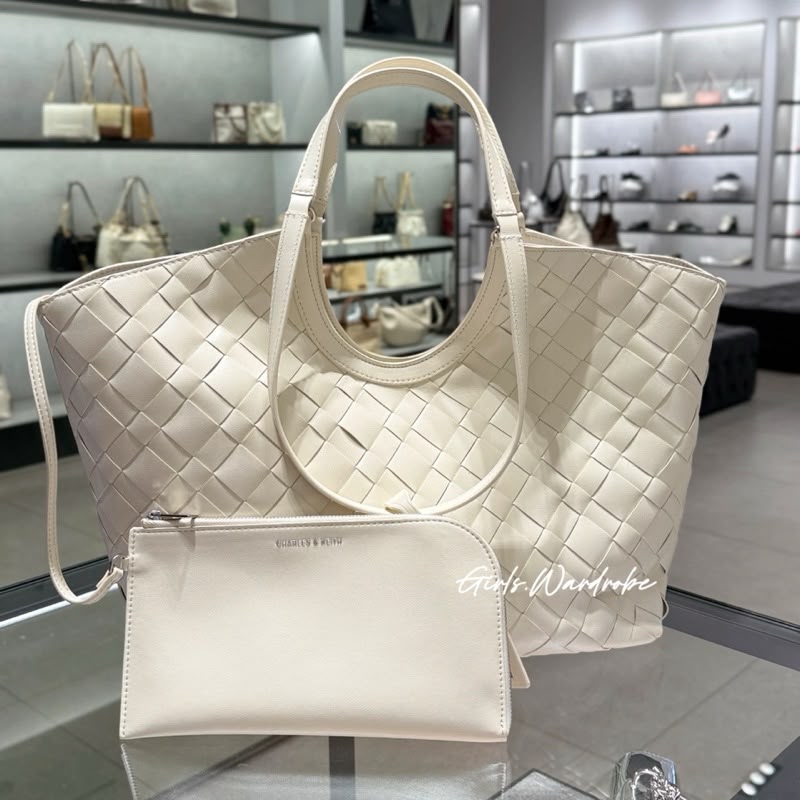 C-H-A-R-L-E-S & K-E-I-T-H Ivette Woven Tote – Modern Luxe Women Bag (White)