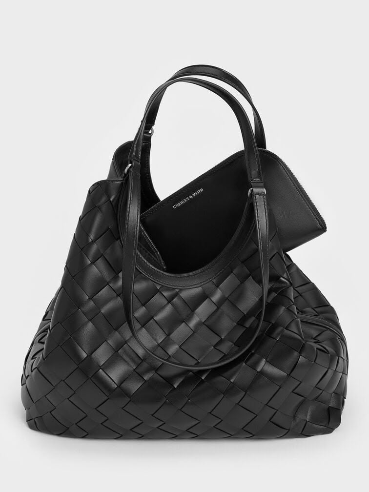 C-H-A-R-L-E-S & K-E-I-T-H Ivette Woven Tote – Modern Luxe Women Bag (Black)