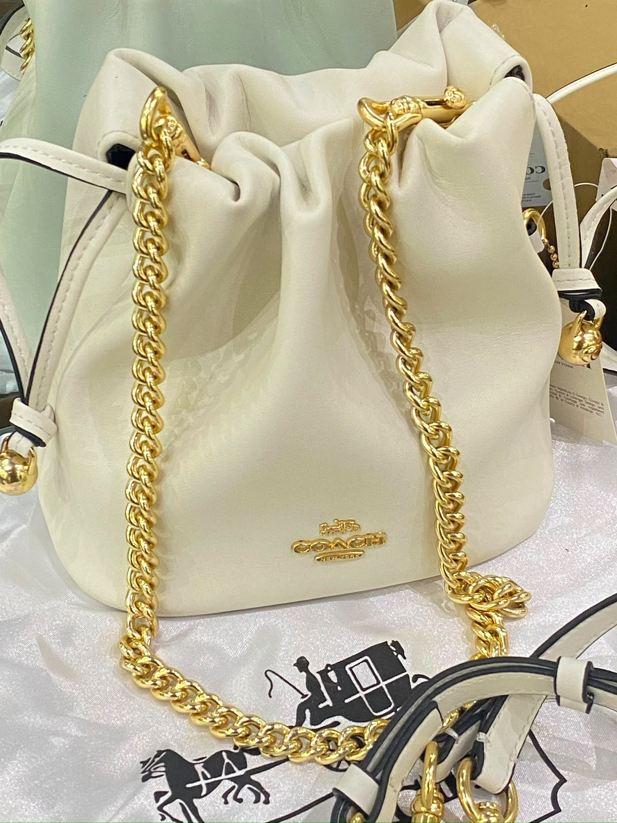 C-O-A-C-H Faye Mini Drawstring Bag – Elegant Luxe Women Bag (White)