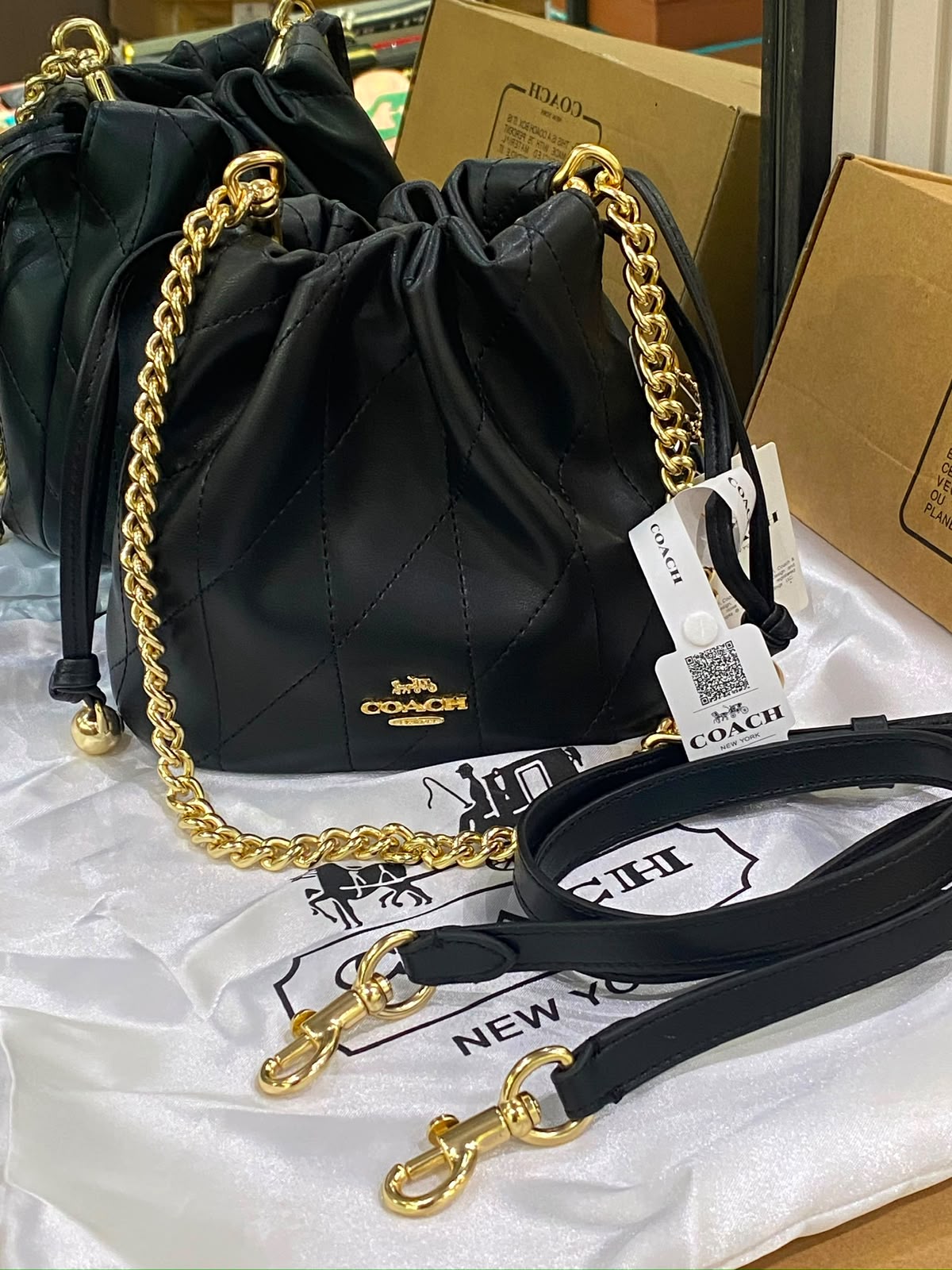 C-O-A-C-H Faye Mini Drawstring Bag – Elegant Luxe Women Bag (Black)