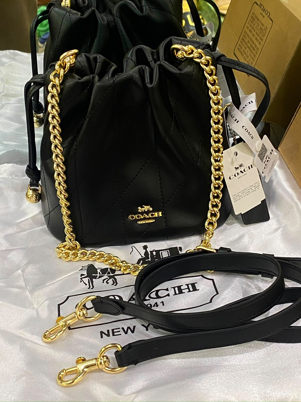 C-O-A-C-H Faye Mini Drawstring Bag – Elegant Luxe Women Bag (Black)