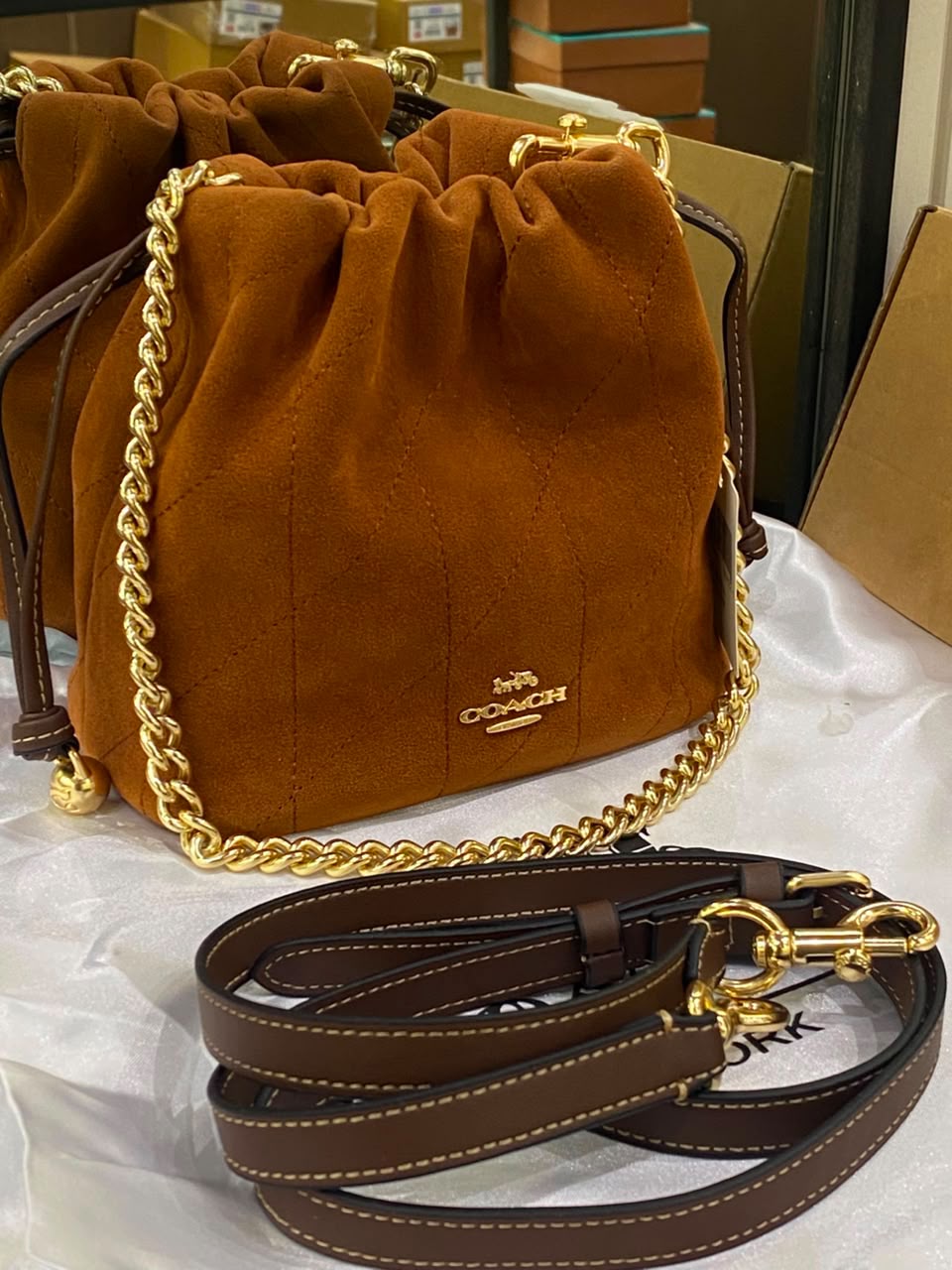 C-O-A-C-H Faye Mini Drawstring Bag – Elegant Luxe Women Bag (Brown)