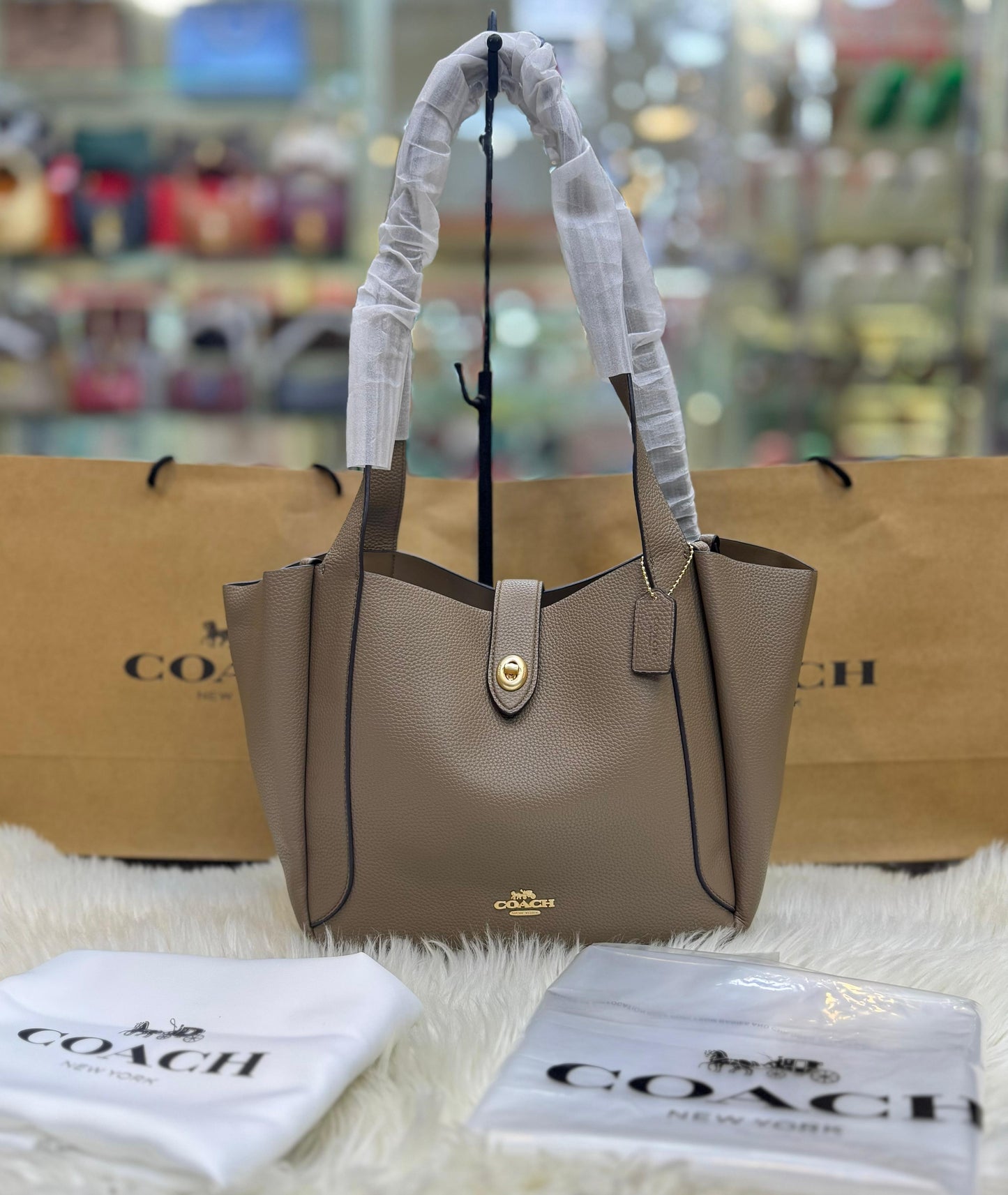 C-O-A-C-H Hadley Turnlock Tote – Elegant Luxe Women Bag (Beige)