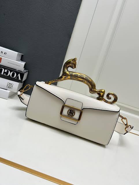L-A-N-V-I-N Inspired Rateau Pencil Cat Shoulder Bag – Elegant Luxe Women Bag (White)