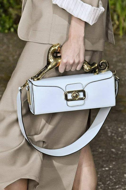 L-A-N-V-I-N Inspired Rateau Pencil Cat Shoulder Bag – Elegant Luxe Women Bag (White)