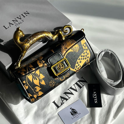 L-A-N-V-I-N Inspired Rateau Pencil Cat Shoulder Bag – Elegant Luxe Women Bag (Black/Gold)