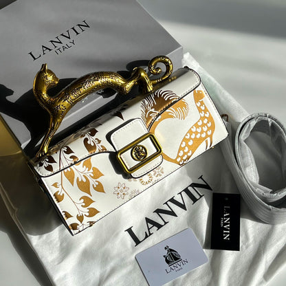 L-A-N-V-I-N Inspired Rateau Pencil Cat Shoulder Bag – Elegant Luxe Women Bag (White Gold)