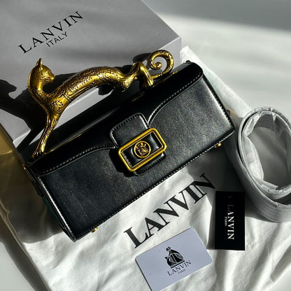L-A-N-V-I-N Inspired Rateau Pencil Cat Shoulder Bag – Elegant Luxe Women Bag (Black)