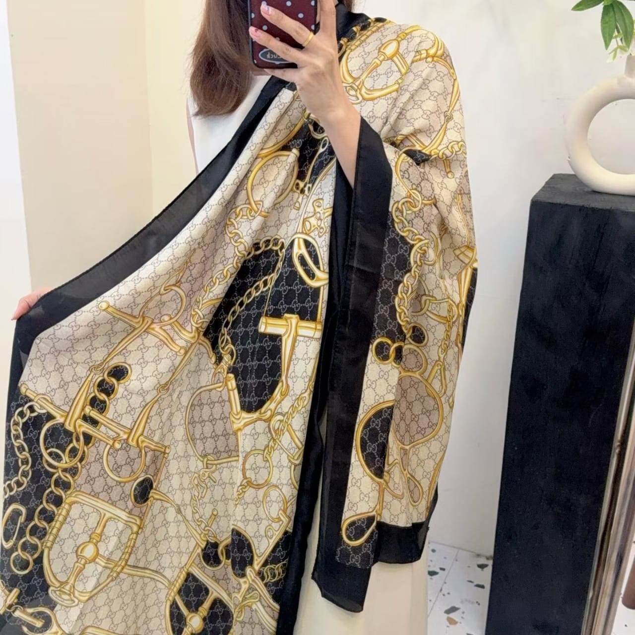 G-U-C-C-I Silk Scarf – Elegant Luxury Women Accessory (Black)