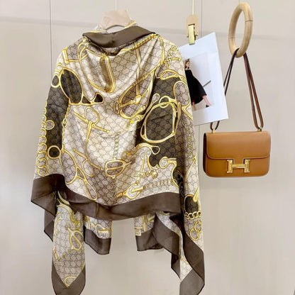G-U-C-C-I Silk Scarf – Elegant Luxury Women Accessory (Brown)