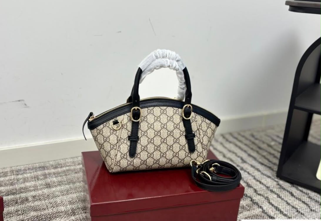 G-U-C-C-I GG Emblem Small Top Handle Crossbody – Signature Luxe Women Bag (Black)