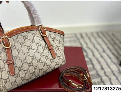 G-U-C-C-I GG Emblem Small Top Handle Crossbody – Signature Luxe Women Bag (Brown)