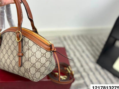 G-U-C-C-I GG Emblem Small Top Handle Crossbody – Signature Luxe Women Bag (Brown)