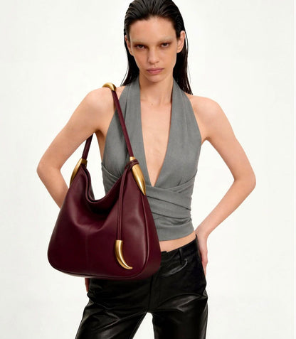 J-W P-E-I Nina Metal Charm Hobo Bag – Modern Luxe Women Bag (Burgundy)