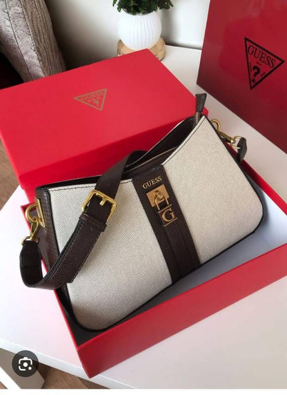 G-U-E-S-S Chic Shoulder Women Bags – Master Quality Collection (Cream/Brown)