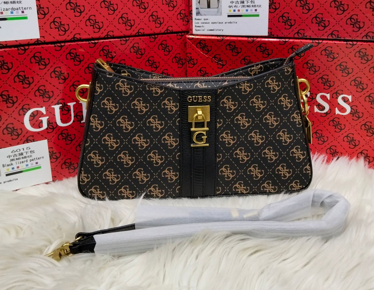 G-U-E-S-S Chic Shoulder Women Bags – Master Quality Collection (Black/Brown)
